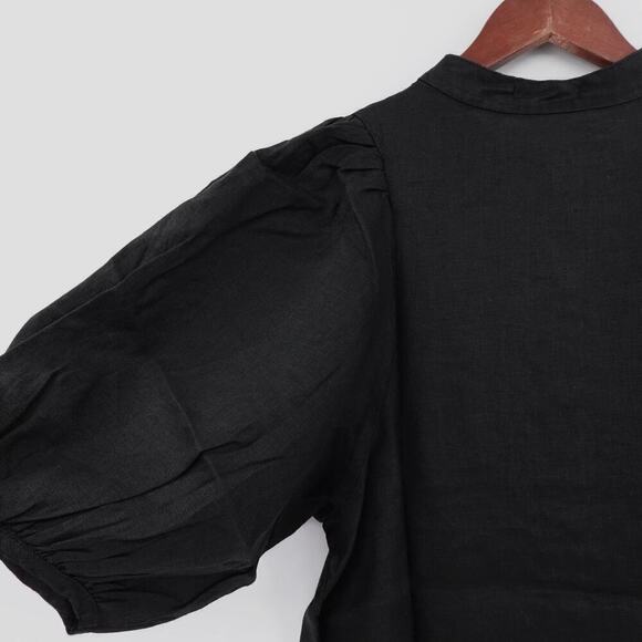 Lanhtropy Linen Shirt Womens XS Black Bubble Sleeves Oversized Langenlook - Picture 8 of 16